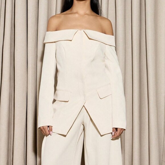 Apricot Elegant Women's Bardot Turn Over Long Sleeve Blazer - Picture 1 of 6